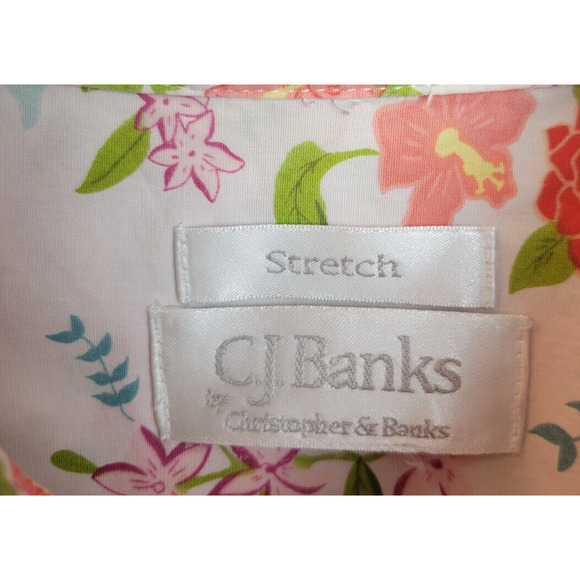 CJ Banks Orange Floral Print Sequin Long Sleeve Button Down Shirt Womens Size XL - Picture 3 of 11